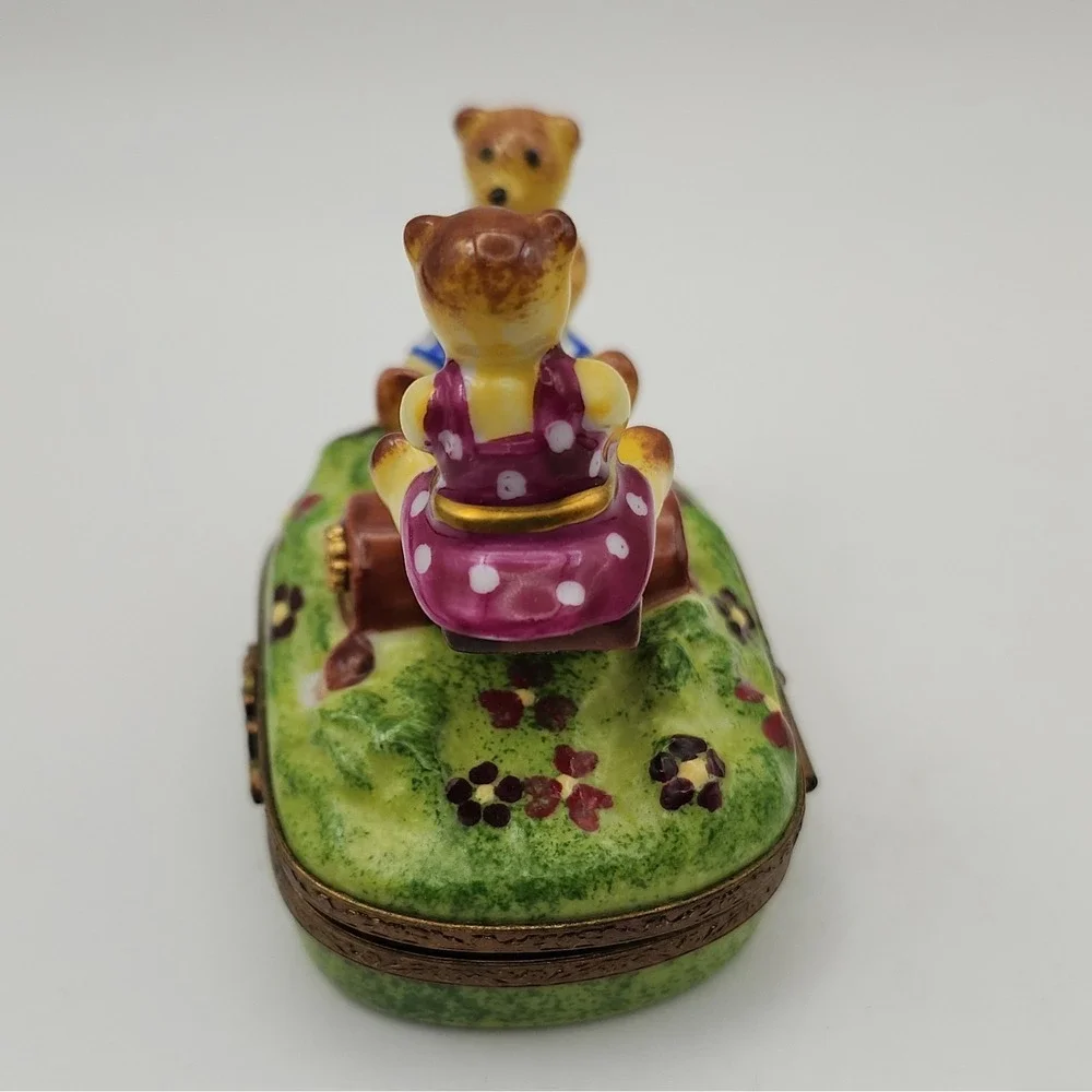 Parry-Vieille Limoges France Bears Seesaw Trinket Box Hand Painted Surprise